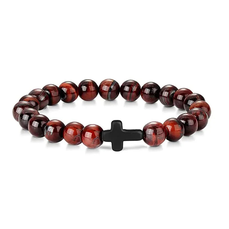 BRACELET PERLE AMBRE CROIX NOIR