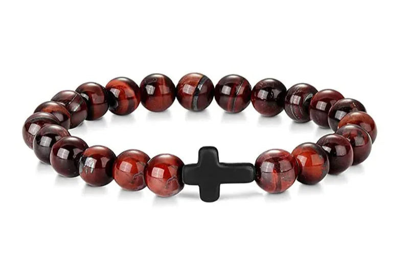 Bracelet Prestige Perles Ambre Croix Noire - Bijou Spirituel Chaleureux
