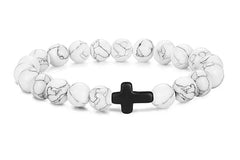 Bracelet Prestige Croix Blanc Pureté - Perles Spirituelles Élégantes Prestige