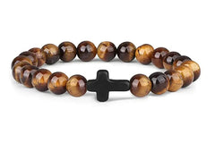 Bracelet Prestige Perles Bois Croix Noire - Bijou Spirituel Naturel