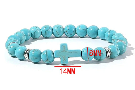 Bracelet Prestige Perles Croix Bleu Océan Full - Bijou Spirituel Marine