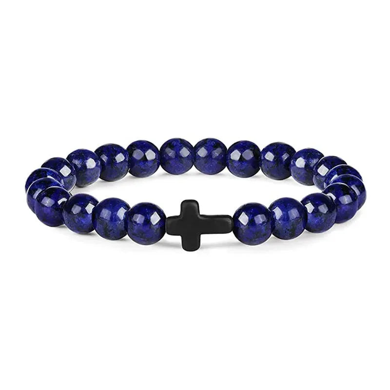 BRACELET PERLE CROIX VIOLET CROIX NOIR