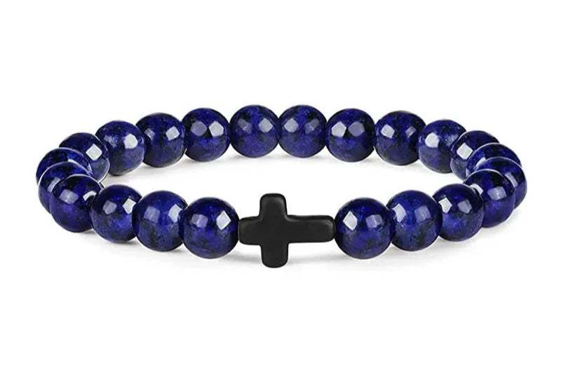 PURPLE CROSS BLACK CROSS BEAD BRACELET