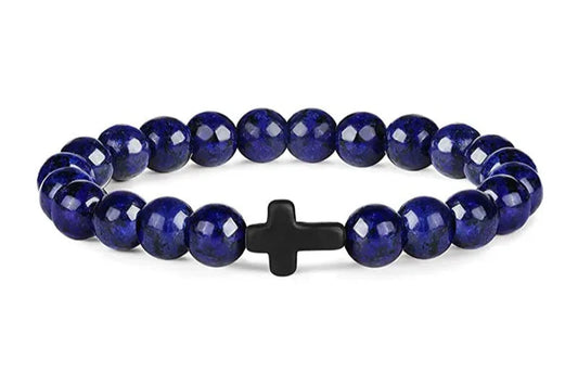 Bracelet Prestige Perles Croix Violet et Noire - Bijou Spirituel Contrasté