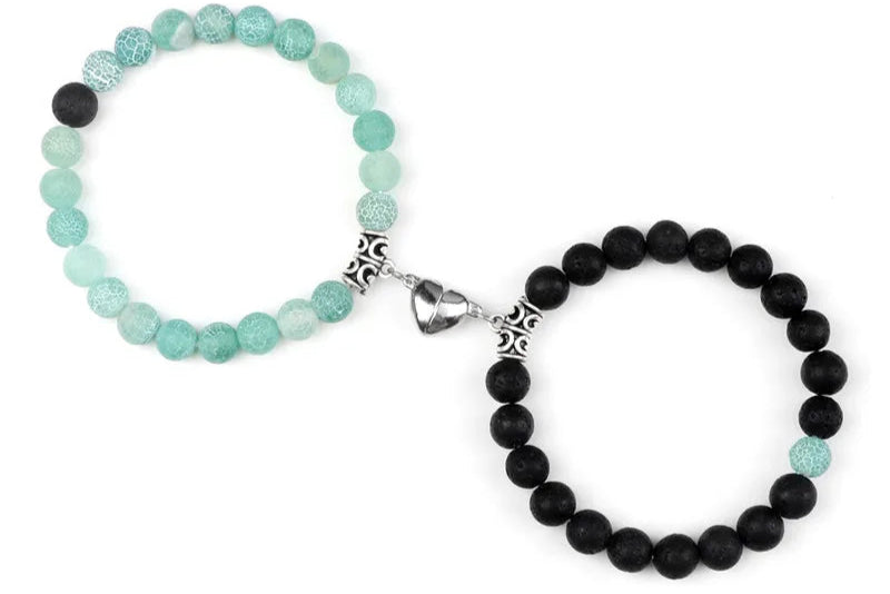 Hot Sale 2Pcs/Set Beads Bracelet For Lovers Natural Stone Distance Heart Magnet Couple Bracelets Friendship Fashion Jewelry Gift