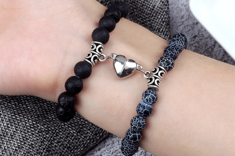 Hot Sale 2Pcs/Set Beads Bracelet For Lovers Natural Stone Distance Heart Magnet Couple Bracelets Friendship Fashion Jewelry Gift