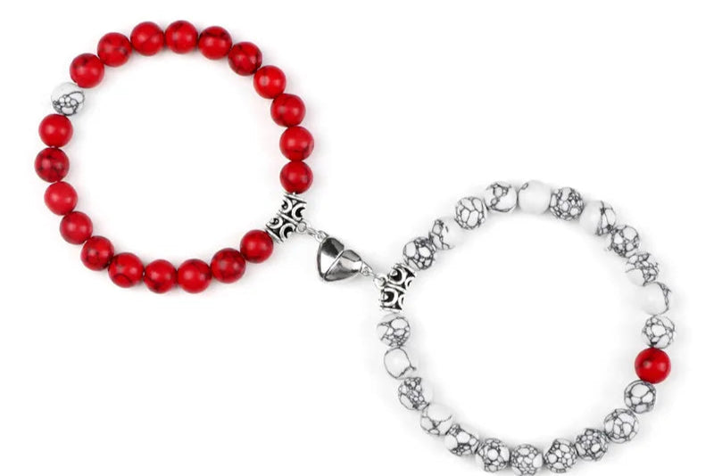 Hot Sale 2Pcs/Set Beads Bracelet For Lovers Natural Stone Distance Heart Magnet Couple Bracelets Friendship Fashion Jewelry Gift