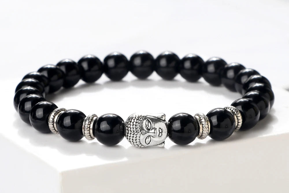 Bracelet Bouddha NOIR / ARGENT Bijoux Spirituel Luxe FRANCE