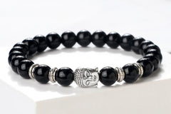 Bracelet Bouddha NOIR / ARGENT Bijoux Spirituel Luxe FRANCE