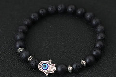 Bracelet Main de Fatma NOIR LAVE / ARGENT Amulette Protection Luxe FRANCE