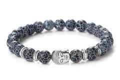 Bracelet Bouddha MARBRE NOIR / ARGENT - Bijoux Spirituel Luxe FRANCE