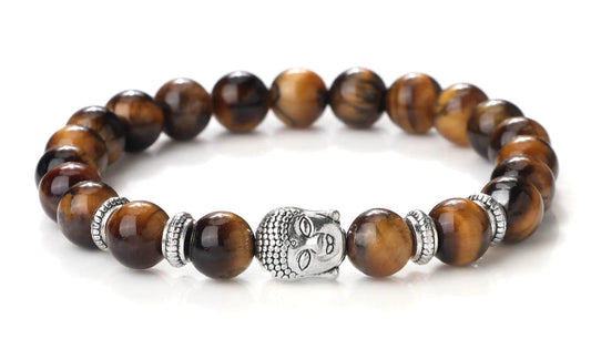 Bracelet Bouddha MARRON / ARGENT Bijoux Spirituel Luxe FRANCE