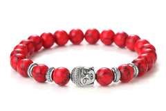 Bracelet Bouddha ROUGE/ ARGENT Bijoux Spirituel Luxe FRANCE