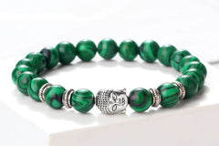 Bracelet Bouddha VERT / ARGENT - Bijoux Spirituel Luxe FRANCE