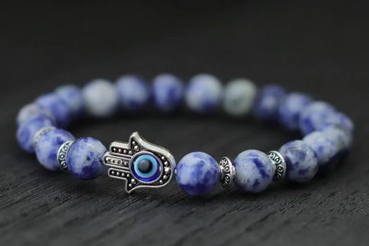 Bracelet Main de Fatma BLEU CIEL / ARGENT Amulette Protection Luxe FRANCE