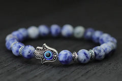 Bracelet Main de Fatma BLEU CIEL / ARGENT Amulette Protection Luxe FRANCE