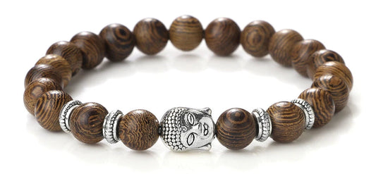Bracelet Bouddha BOIS  / ARGENT Bijoux Spirituel Luxe FRANCE