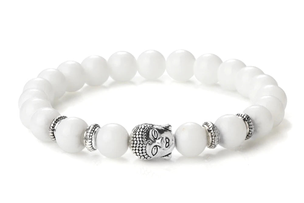 Bracelet Bouddha BLANC / ARGENT Bijoux Spirituel Luxe FRANCE