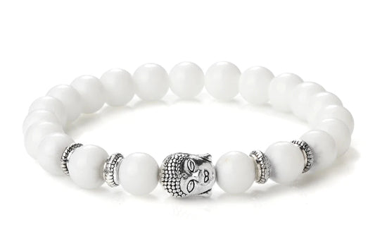 Bracelet Bouddha BLANC / ARGENT Bijoux Spirituel Luxe FRANCE