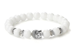 Bracelet Bouddha BLANC / ARGENT Bijoux Spirituel Luxe FRANCE