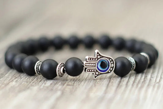 Bracelet Main de Fatma NOIR LISSE / ARGENT Amulette Protection Luxe FRANCE