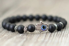 Bracelet Main de Fatma NOIR LISSE / ARGENT Amulette Protection Luxe FRANCE