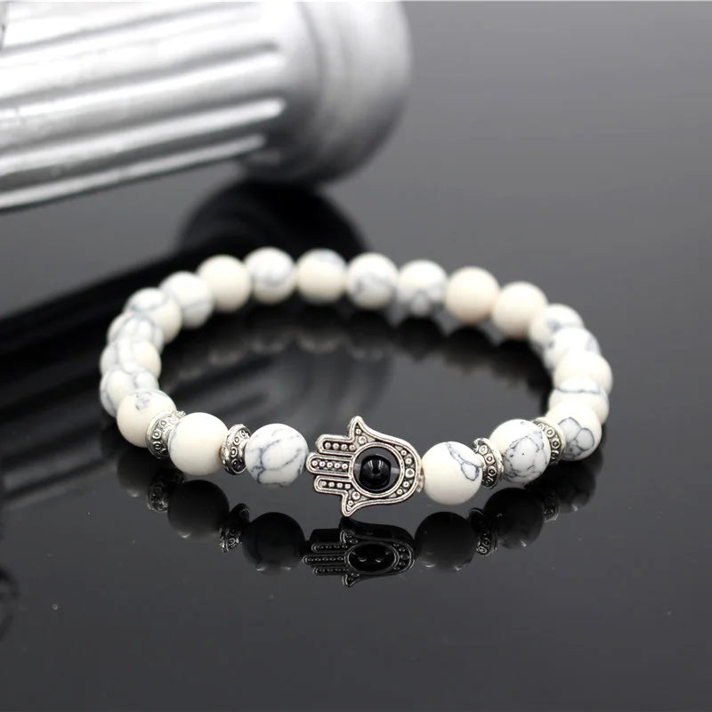BRACELET MAIN DE " FATMA " BLANC ET ARGENT"