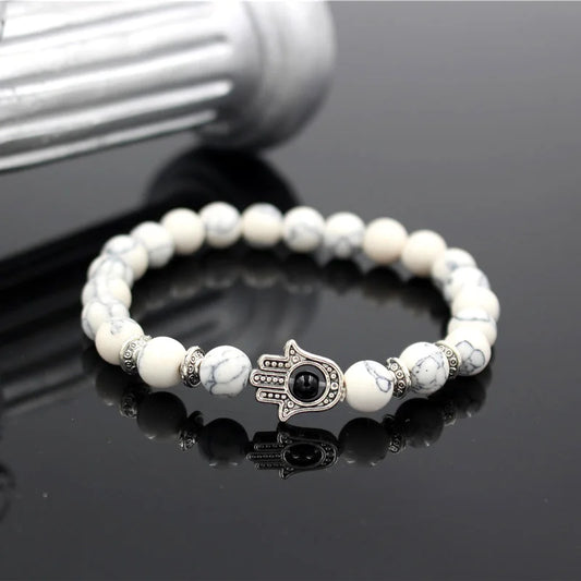 BRACELET MAIN DE " FATMA " BLANC ET ARGENT"
