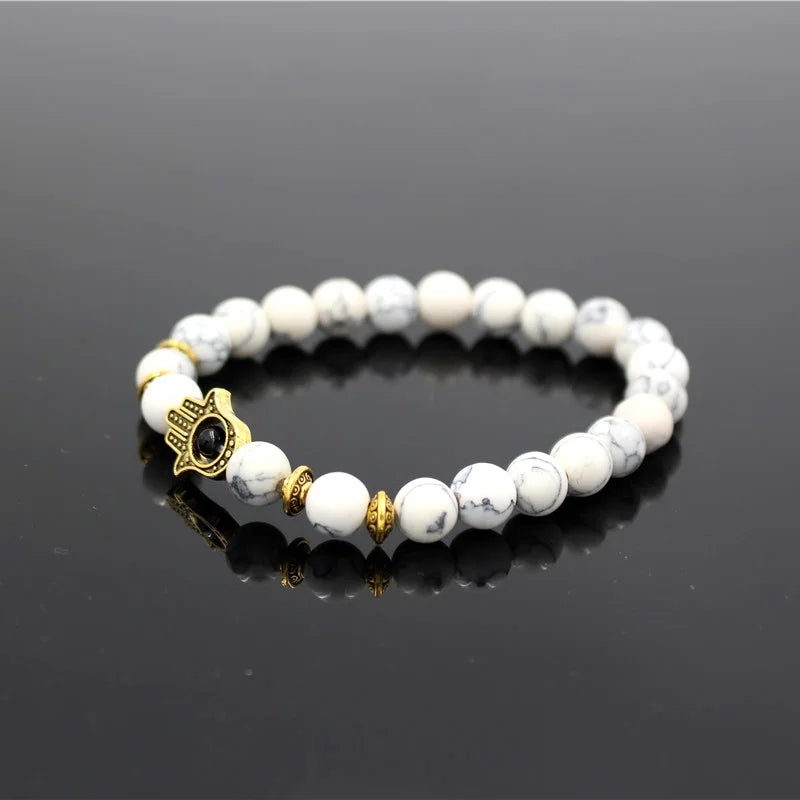 BRACELET MAIN DE " FATMA " BLANC ET OR "