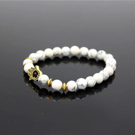 BRACELET MAIN DE " FATMA " BLANC ET OR "