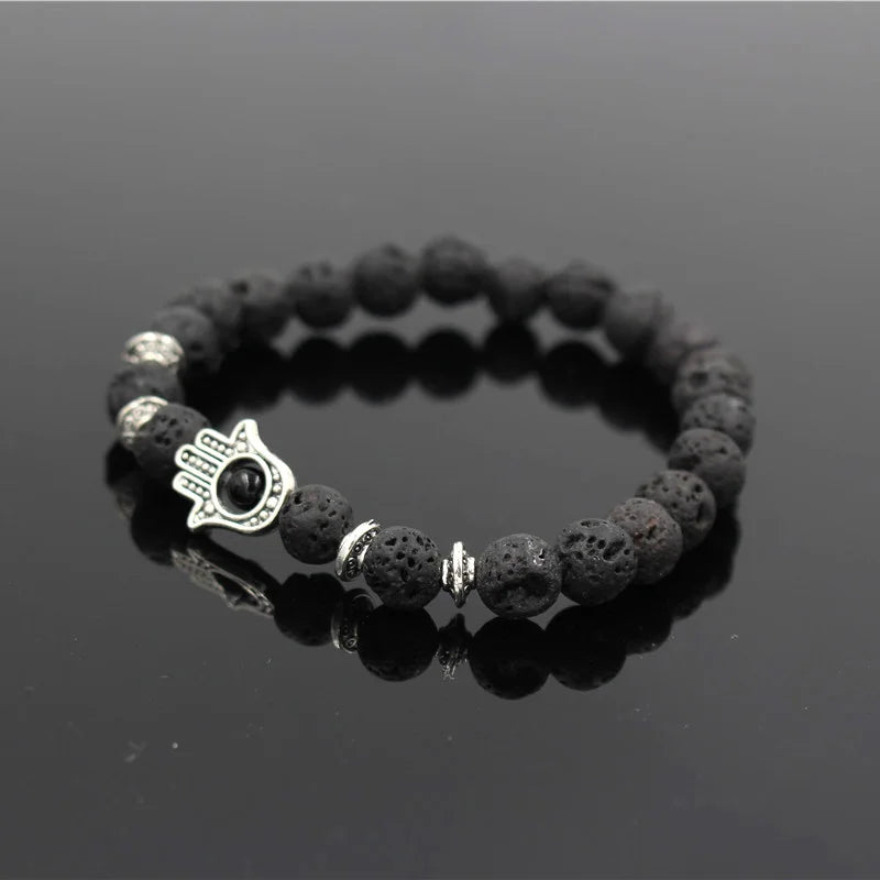 BRACELET MAIN DE " FATMA " NOIR BRILLANT ET ARGENT "