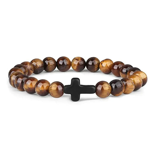 BRACELET PERLE BOIS CROIX NOIR