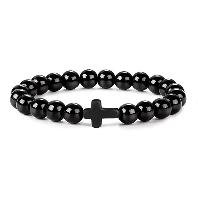BRACELET PERLE CROIX NOIR FULL BRILLANT