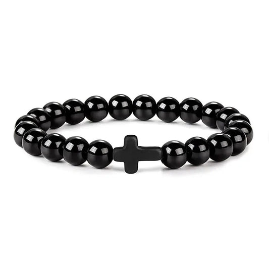 BRACELET PERLE CROIX NOIR FULL BRILLANT