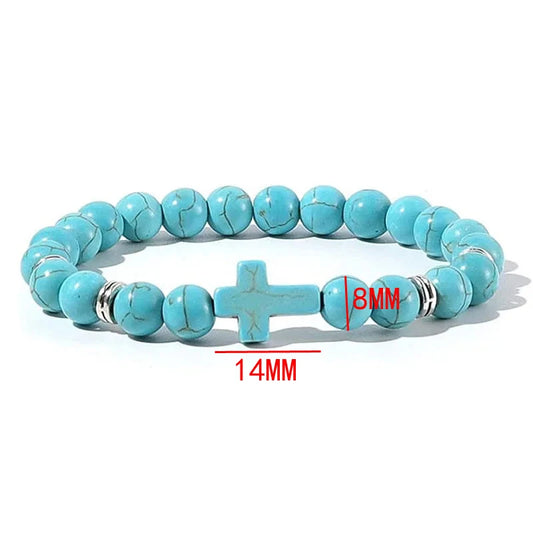 BRACELET PERLE CROIX BLEU OCEAN FULL