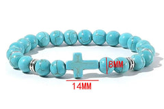 Bracelet Prestige Perles Croix Bleu Océan Full - Bijou Spirituel Marine