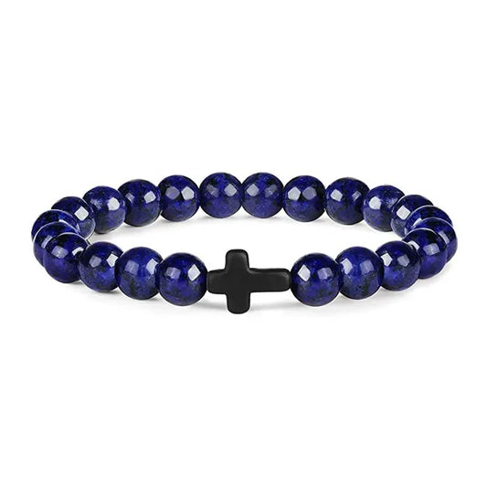 BRACELET PERLE CROIX VIOLET CROIX NOIR