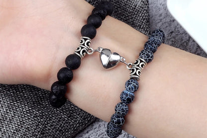 Hot Sale 2Pcs/Set Beads Bracelet For Lovers Natural Stone Distance Heart Magnet Couple Bracelets Friendship Fashion Jewelry Gift