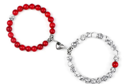 Hot Sale 2Pcs/Set Beads Bracelet For Lovers Natural Stone Distance Heart Magnet Couple Bracelets Friendship Fashion Jewelry Gift